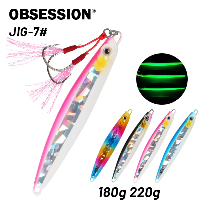 OBSESSION 180g 220g Fast Jigging Lure Luminous Metal Jig Shore Jigging Sinking Fishing lure Vertical Casting Jigs Assist Hooks 
OBSESSION 180g 220g Fast Jigging Lure Luminous Metal Jig Shore Jigging Sinking Fishing lure Vertical Casting Jigs Assist Hooks