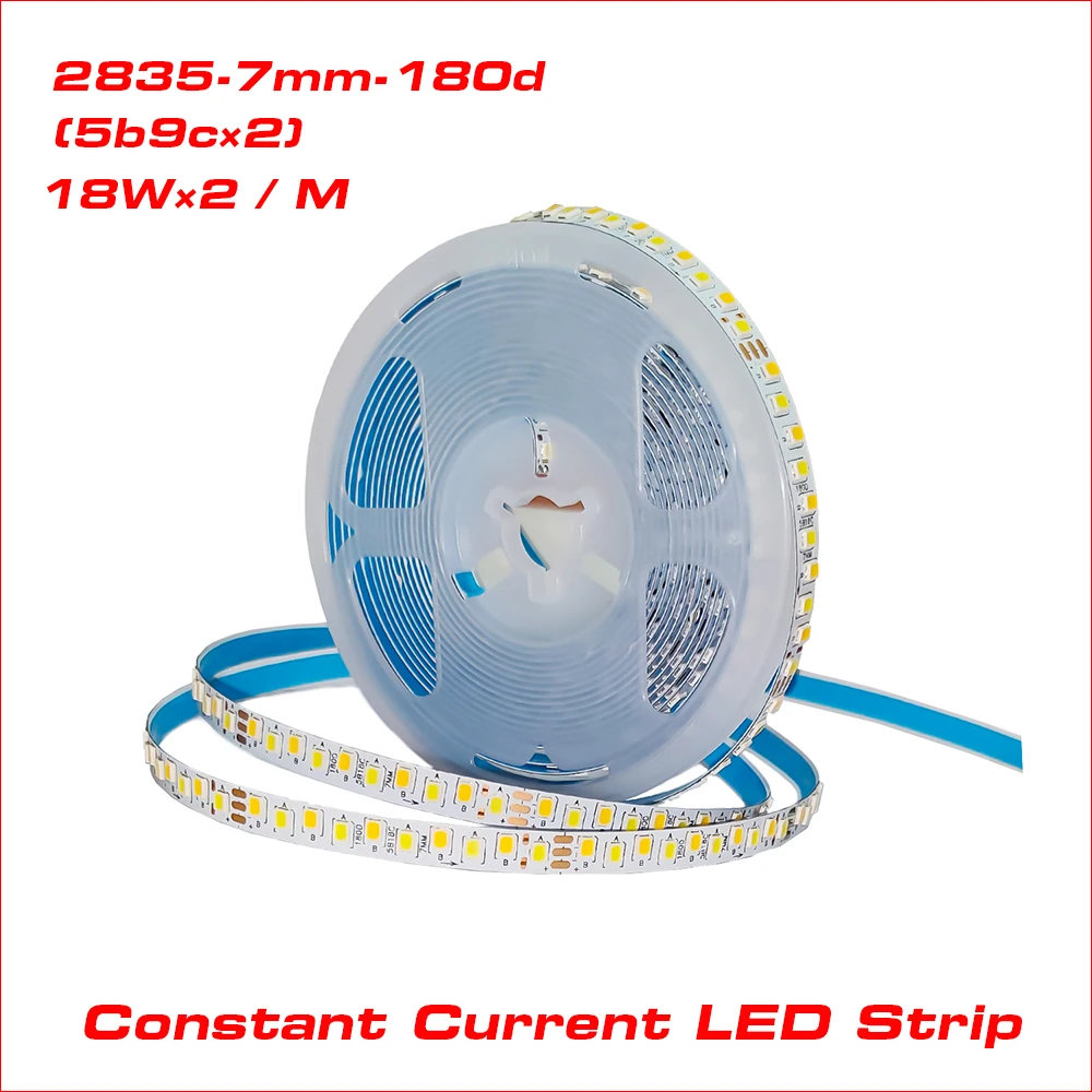

(3 solder joints) 5 meters 2835-180D-7mm Highlight SANAN LED strip constant current LED ribbon 18W×2/Meter 3colors light belt