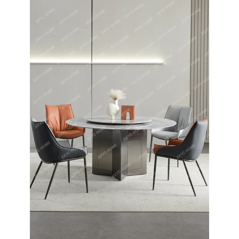 

Итальянский мягкий роскошный мраморный обеденный стол 2023 8-местный круглый стол с поворотным столиком для маленькой квартиры современный простой стол и стул