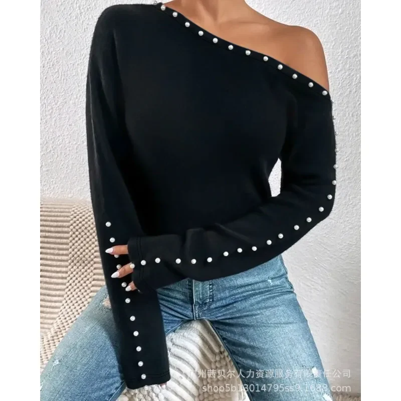 Casual Sexy One Shoulder Tees Tshirts Y2K Crossbody Pearl Top Tshirts Women Long Sleeve Skew Neck Pearls Decor Tops Tshirts
Casual Sexy One Shoulder Tees Tshirts Y2K Crossbody Pearl Top Tshirts Women Long Sleeve Skew Neck Pearls Decor Tops Tshirts
