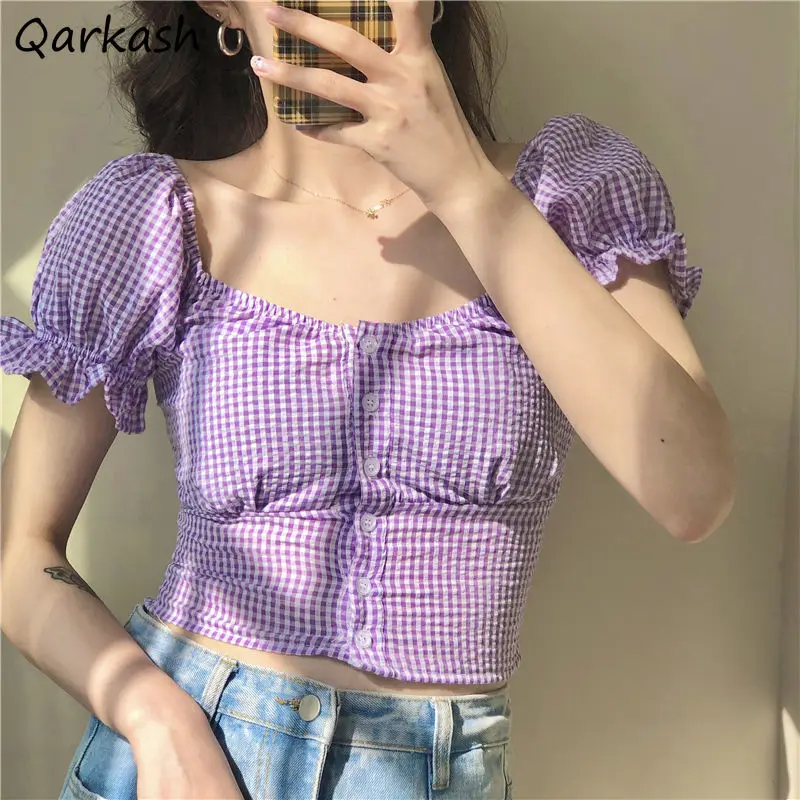 Shirts Women Slim Puff Sleeve Plaid Square Collar Korean Style Hotsweet Crop Tops Ulzzang Holiday Streetwear Summer Retro Chic
Shirts Women Slim Puff Sleeve Plaid Square Collar Korean Style Hotsweet Crop Tops Ulzzang Holiday Streetwear Summer Retro Chic