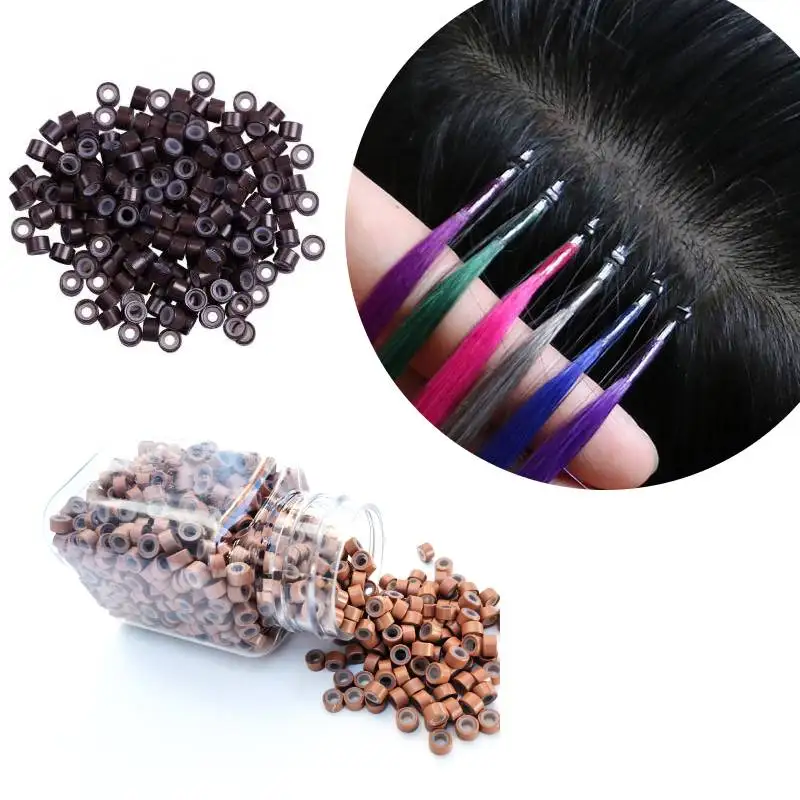 

1000Pcs 5*3*3mm Micro Ring Microlink Beads for Hair Extensions Microchip Silicone Micro Bead for Feather Hair Extension Tool