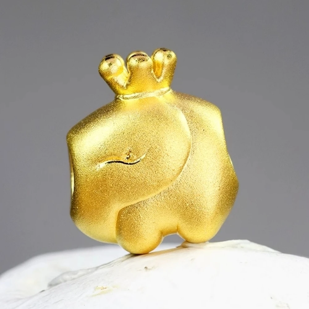 

1PCS Real Pure 999 24K Yellow Gold Bead Men Women Lucky Cute Crown Elephant Pendant 1-1.1g