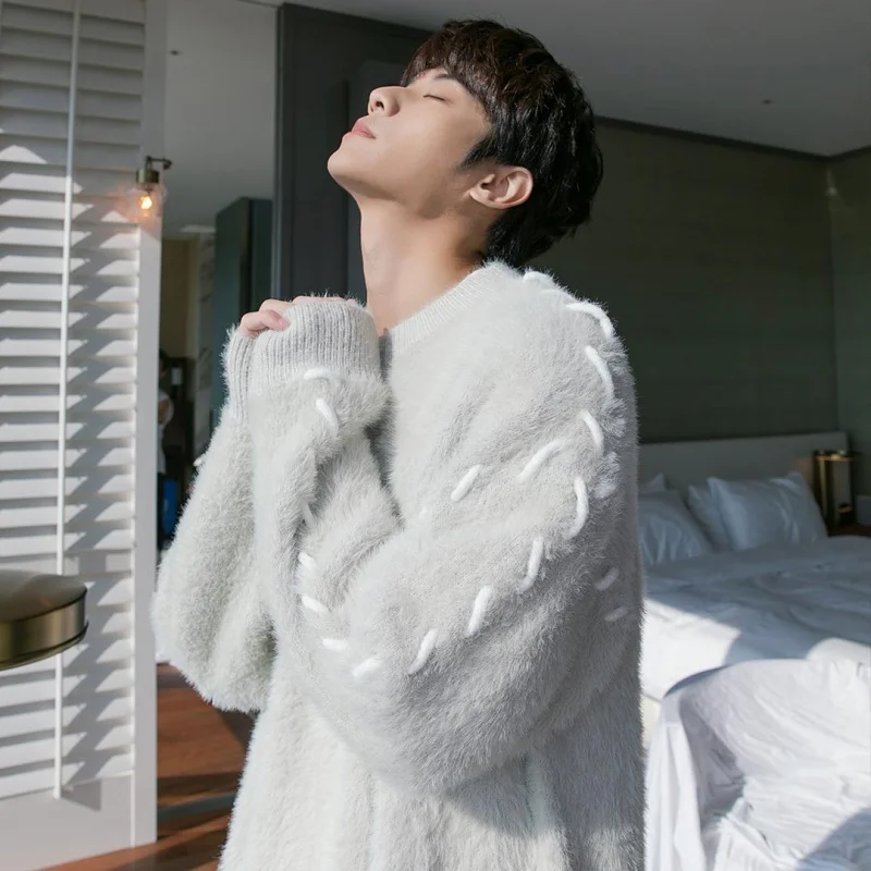 Fleece Sweaters for Men Korean Thicken Warm Knitting Autumn Winter Loose Casual Mohair Long Sleeve Pullovers Streetwear
Fleece Sweaters for Men Korean Thicken Warm Knitting Autumn Winter Loose Casual Mohair Long Sleeve Pullovers Streetwear