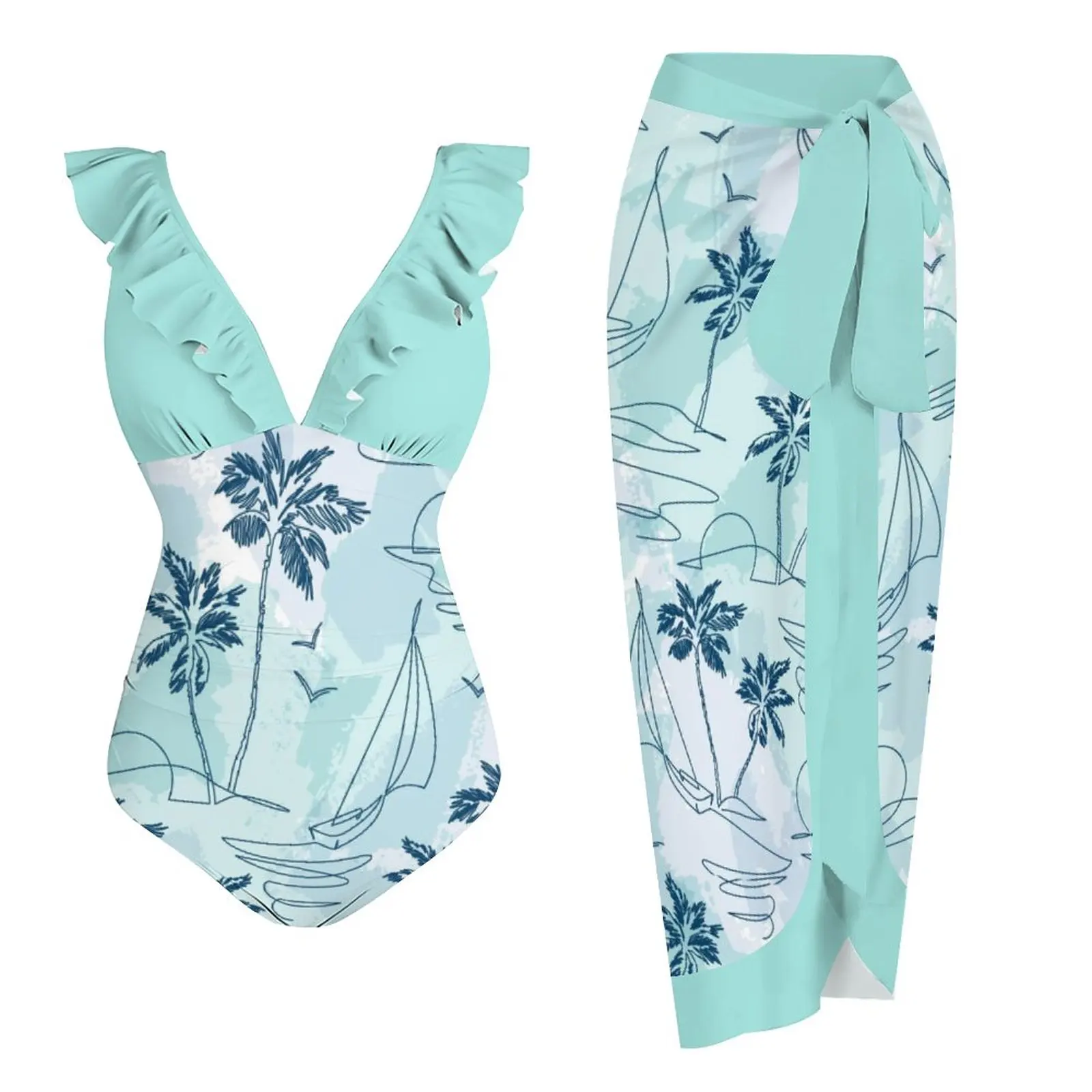 2023 New Coconut Tree Print Swimwear Deep V-neck Swimsuit Push Up 2 Piece Swimsuit Beach Wear Sleeveless Monokini Bathing Suit
2023 New Coconut Tree Print Swimwear Deep V-neck Swimsuit Push Up 2 Piece Swimsuit Beach Wear Sleeveless Monokini Bathing Suit
