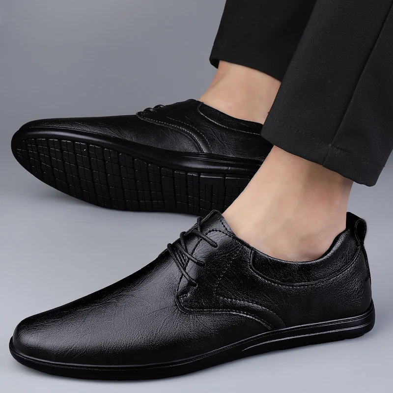 

Brand Lace Up Men Casual Leather Shoes Four Seasons Anti Slip Business Leather Shoes Fashion Versatile Tide Party Driving Shoes