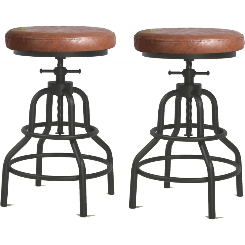 

LOKKHAN Industrial Bar Stools-Swivel Leather Metal Bar Stool-20-27 Inch Tall Counter Height-Adjustable Kitchen Stool Dining Chai