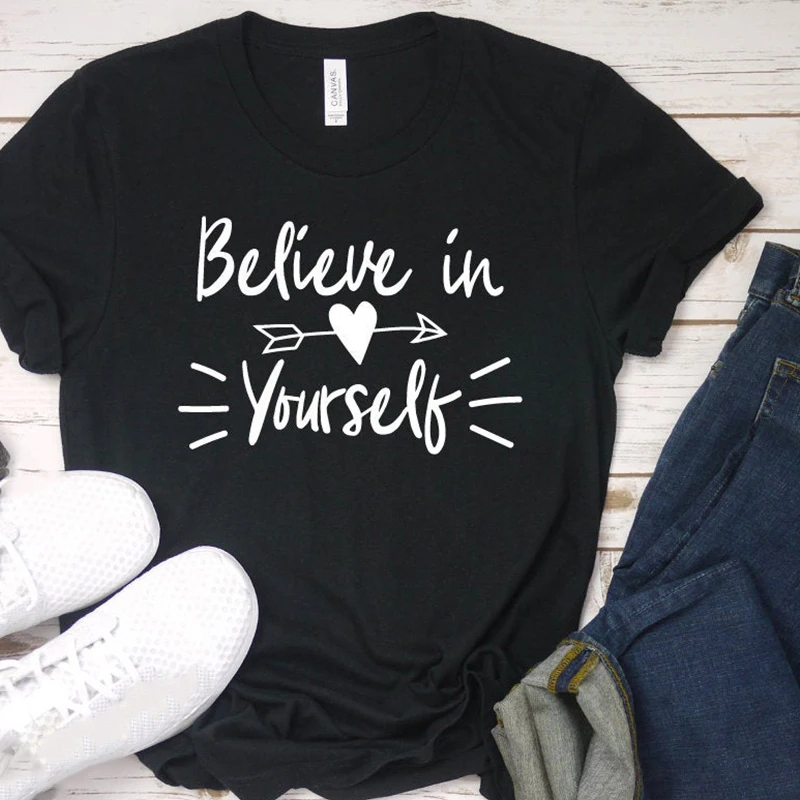 

Believe In Yourself Aesthetic Harajuku Women T Shirt Jesus Christ Graphic Shirt Cotton O Neck Female Clothing Short Sleeve Tees