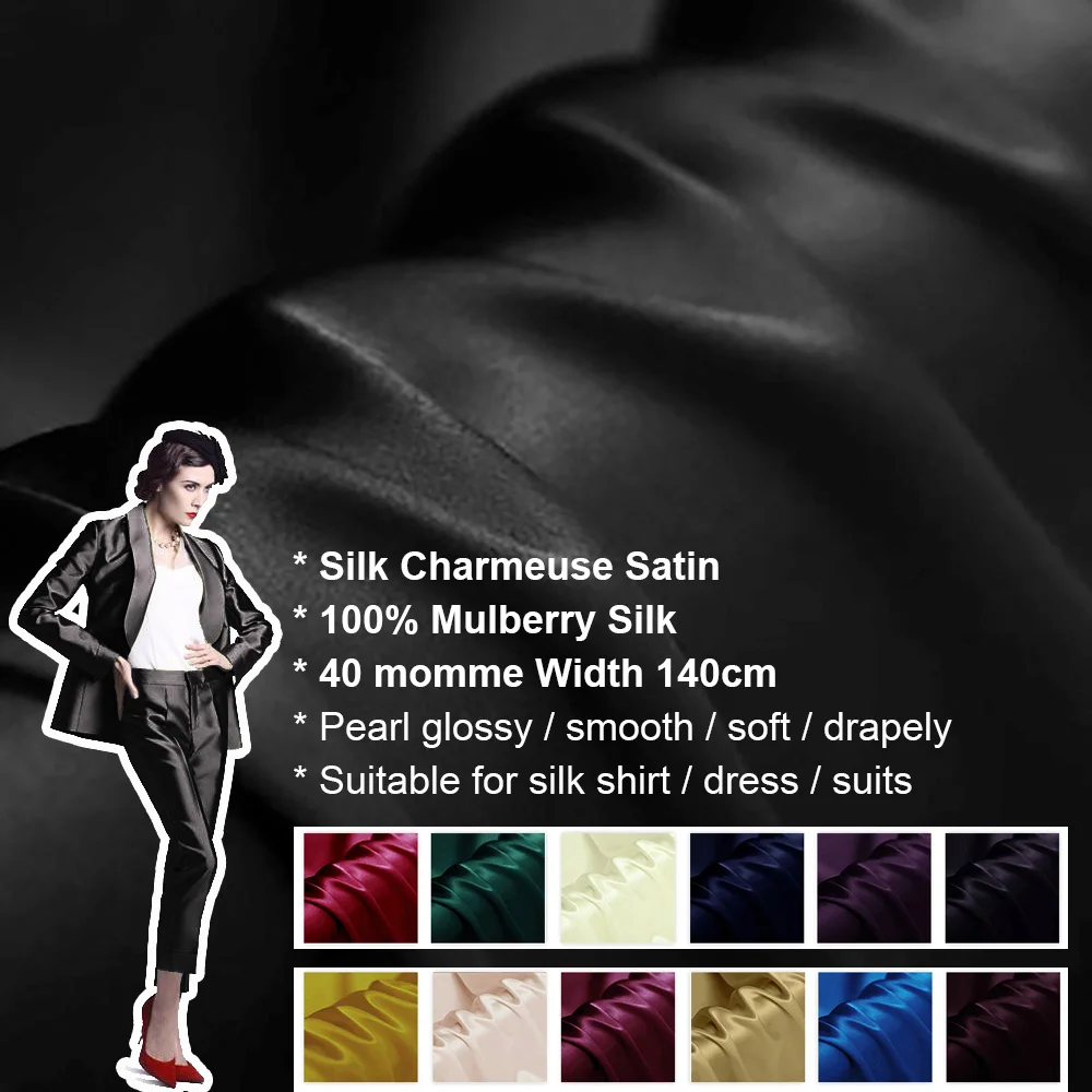 

High Quality Mulberry Silk Satin 100% Pure Heavy Silk 40 momme Plus Width 140cm Luxury Evening Dress Cloth