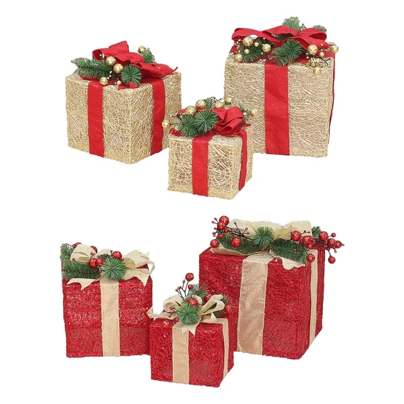 

3pcs/set Christmas Gift Boxes Festivals Party Decor Supplies Present Decoration Under The Tree Packages Garden Ornaments
