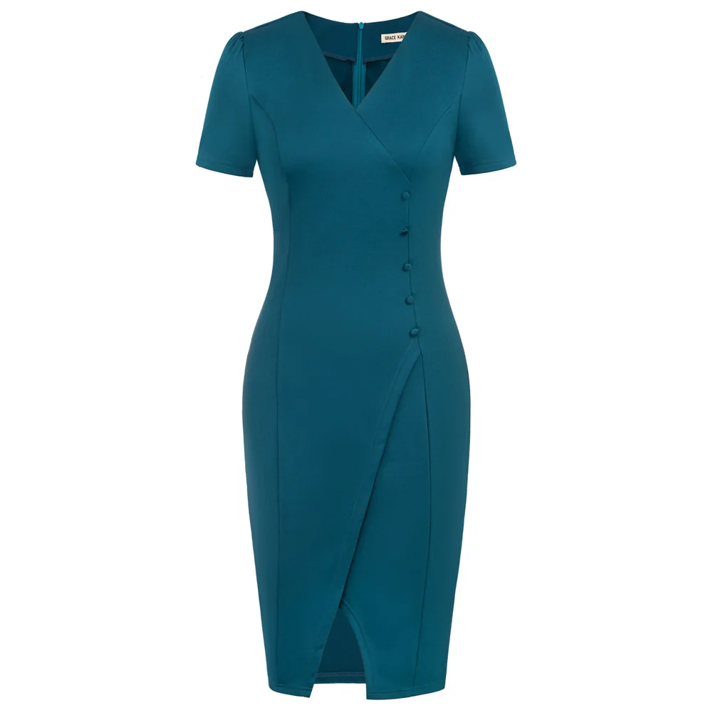 GRACE KARIN Pencil Work Dresses For Women Puff Short Sleeve Office Lady Wrap Slit Summer Dress Solid V-Neck Midi Dress Workwear
GRACE KARIN Pencil Work Dresses For Women Puff Short Sleeve Office Lady Wrap Slit Summer Dress Solid V-Neck Midi Dress Workwear