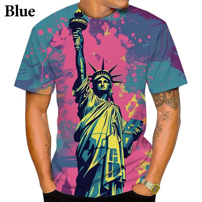 

Lady Liberty Statue 3D Printed Short-sleeved Summer Street Versatile Cool O Neck T-shirt For Men And Women Children Casual Tops
