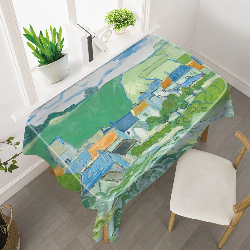 

Pastoral Oil Painting Style Printed Tablecloth Home Waterproof and Oil Resistant Tea Table Coffee Table Mat TV Dustproof Cloth