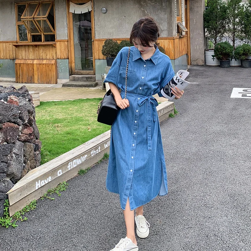 Summer Thin Bandage Long Denim Shirt Dress for Women 2023 Summer Short Sleeve Lapel Single Breasted Loose Casual Korean 1892
Summer Thin Bandage Long Denim Shirt Dress for Women 2023 Summer Short Sleeve Lapel Single Breasted Loose Casual Korean 1892