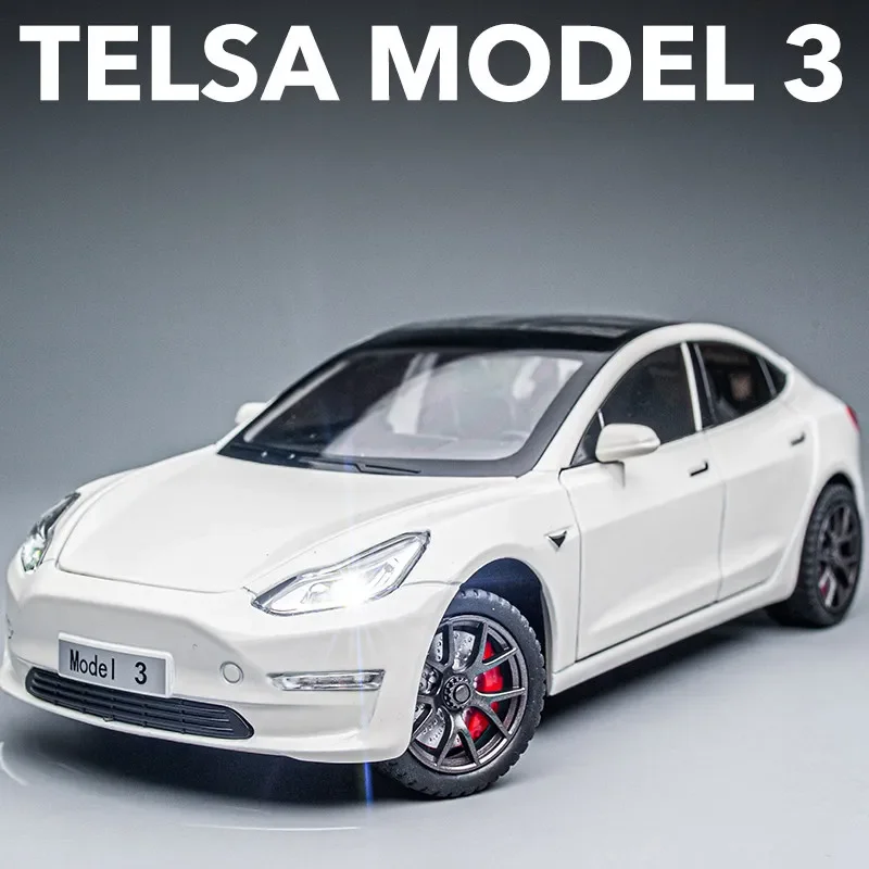 

1:24 Tesla Model 3 литой автомобиль из сплава со звуком и фотографией, детская игрушка, коллекционные предметы, подарок на день рождения