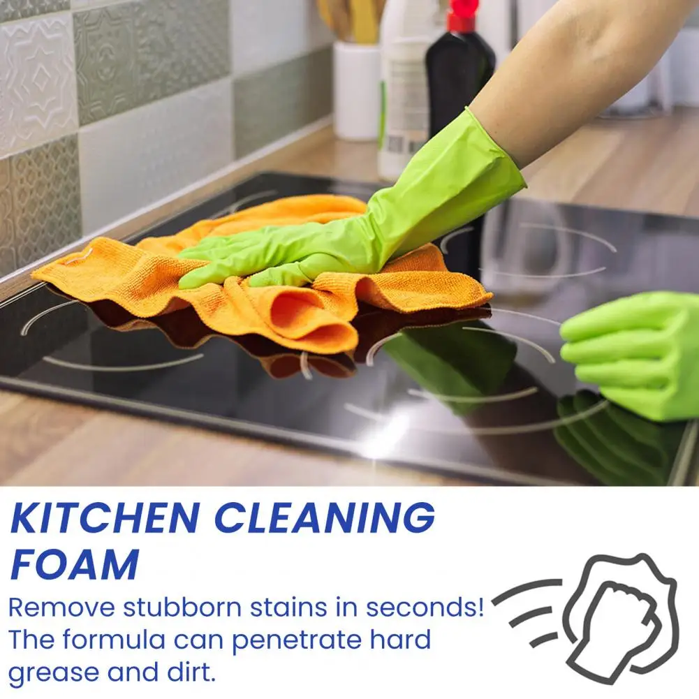 

Foaming Stain Remover Multifunctional 30ml Kitchen Foam Cleaner with Sponge Wipe Cloth for Countertop Sink Cookware Heavy Oil