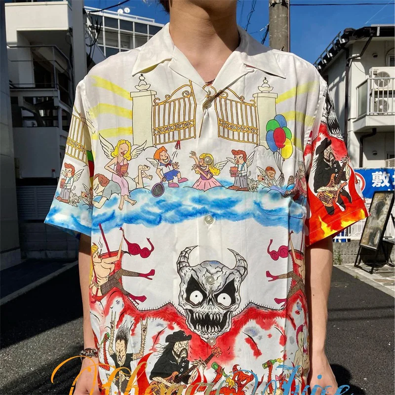 Hawaii Beach Style WACKO MARIA Shirts Men Woman Good Quality Devil Angel Pattern Printing Loose Lapel Tops Tee
Hawaii Beach Style WACKO MARIA Shirts Men Woman Good Quality Devil Angel Pattern Printing Loose Lapel Tops Tee