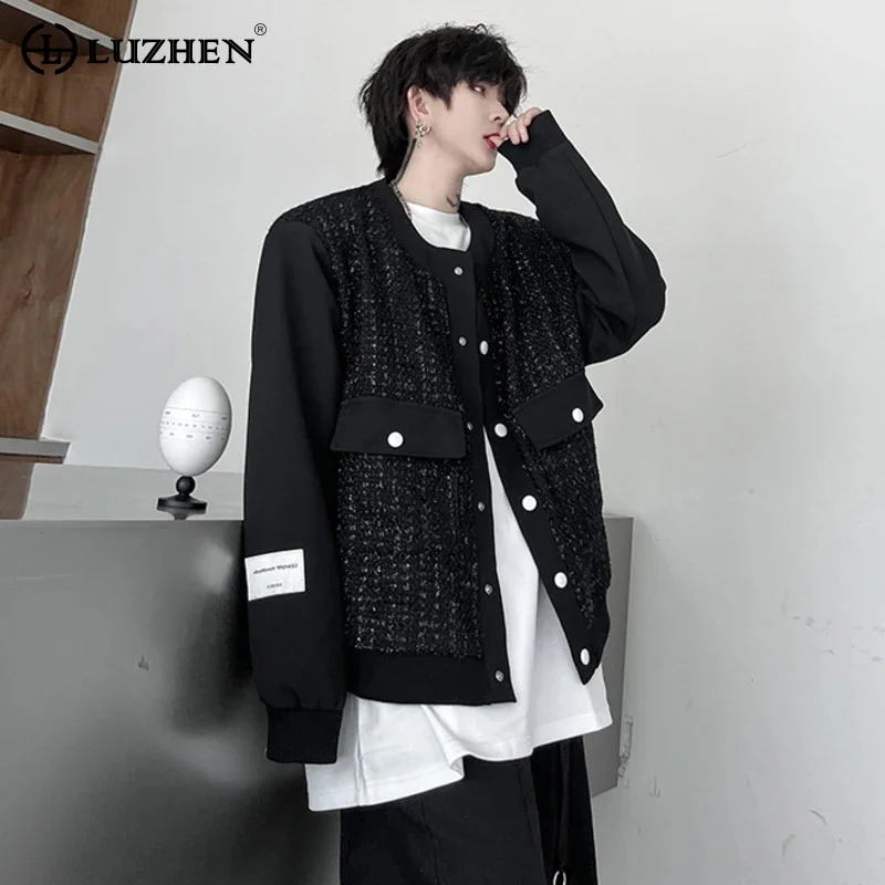 

LUZHEN 2024 Stylish Loose Buttoned Decorate Design Loose Casual Jacket Men's Brushed Splicing Original High Street Coat A128c3
