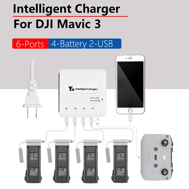 6-IN-1 Battery Intelligent Charger Hub Fast Smart Charge USB for DJI Mavic 3 Drone Battery Remote Control Charging Accessories
6-IN-1 Battery Intelligent Charger Hub Fast Smart Charge USB for DJI Mavic 3 Drone Battery Remote Control Charging Accessories