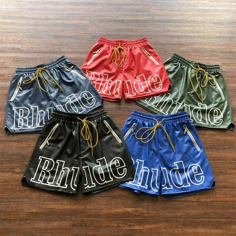 

New Cotton shorts Leather Embroidered Rhude Logo Shorts Men Women Best Quality Drawstring Breeches