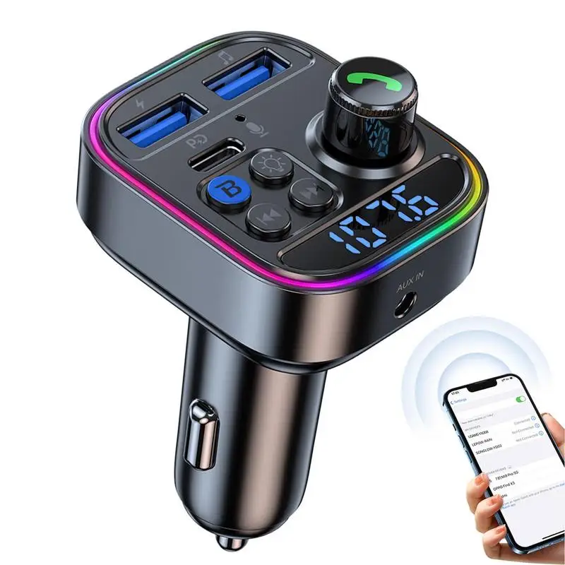 

Wireless Fm Radio Transmitter Car Mp3 Player Audio Music Adapter Quick Charger with Voltage Display & 3 Ports Hands Free Calling