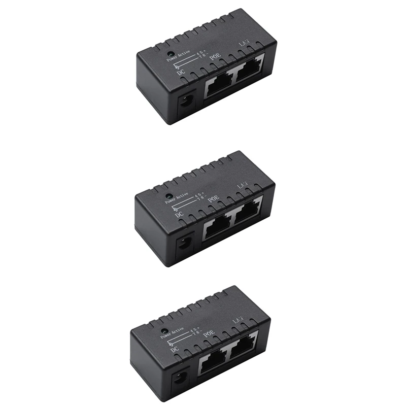 

3X Poe Splitter Poe Injector Rj45 Dc 5.5Mm X 2.1Mm Input Passive Poe Adapter Connector For Ip Network Camera(Black)