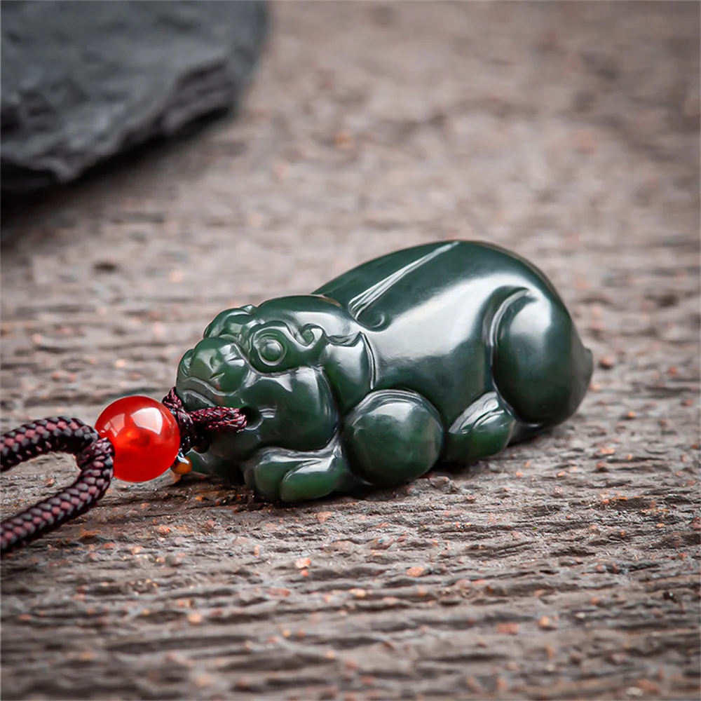 

Vintage Natural Black HeTian Jade Carved Charm Fortune PiXiu Lucky Pendant Amulet Necklace Certificate Party Luxury Jade Jewelry