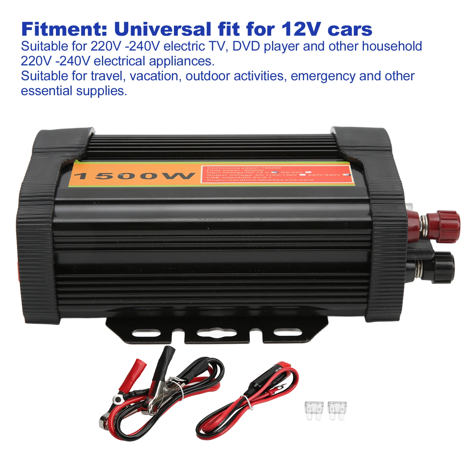 1500W Power Inverter Black 1500W Power Inverter Modified Sine Car Inverter DC 12V to AC 220‑240V Converter for Emergency
1500W Power Inverter Black 1500W Power Inverter Modified Sine Car Inverter DC 12V to AC 220‑240V Converter for Emergency