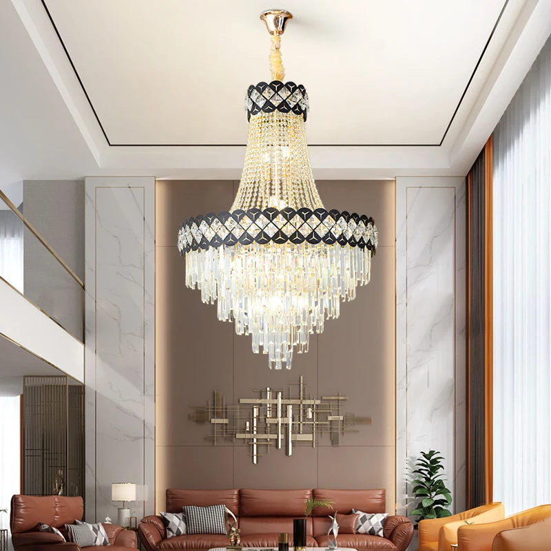 

Crystal Chandelier Light Luxury Simple Modern Duplex Staircase Long Hanging Lamp Villa Hotel Gold Light Fixture Lustre E14