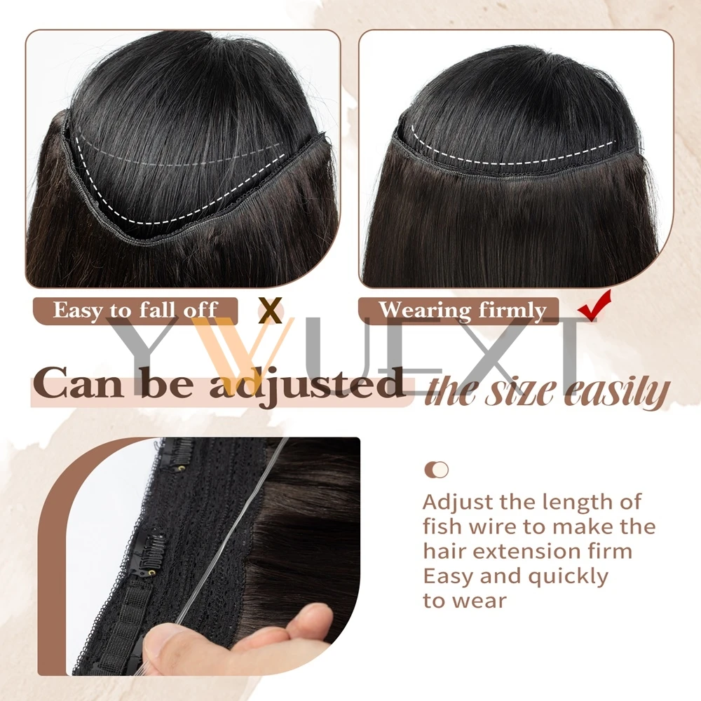 Brown Clip In One Piece Human Hair Extensions with Adjustable Fish Wire 12-24 inches Halo Hair Extensions Flip ins 60-100g 7 S2b6dc40cdafc4f5fb72abe11c5a032d67