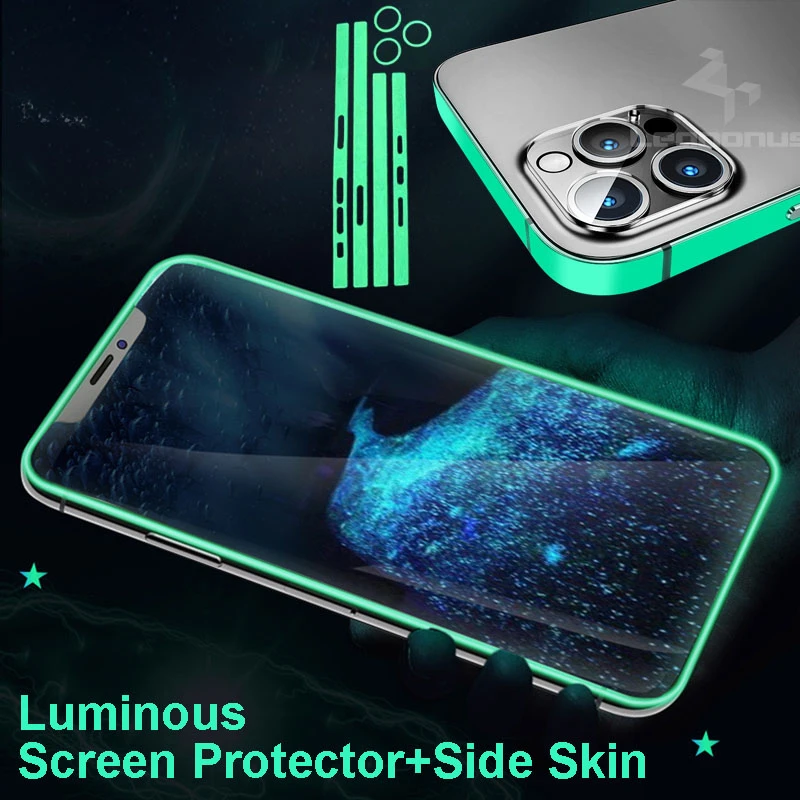 

Luminous Screen Protectors for iPhone 13 12 Pro Max Tempered Glass with Side Skin Scratchproof Protector Glow in the Dark Film