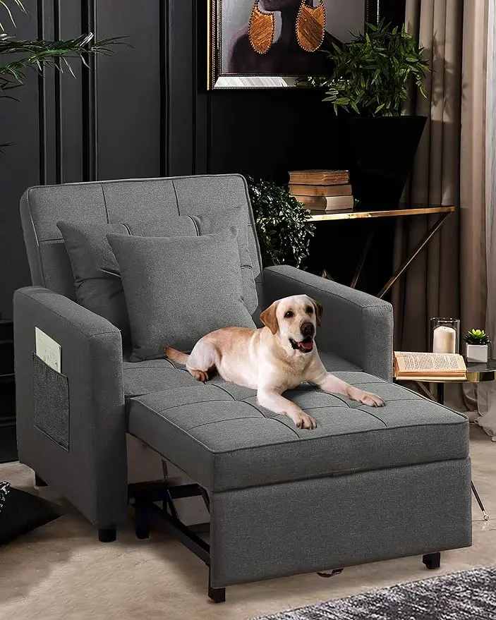Convertible Chair Sleeper Bed, Futon Chair Turns Into Bed, Sofa Chair for Living Room, 3 in 1, Linenette, Deep Gray
Convertible Chair Sleeper Bed, Futon Chair Turns Into Bed, Sofa Chair for Living Room, 3 in 1, Linenette, Deep Gray