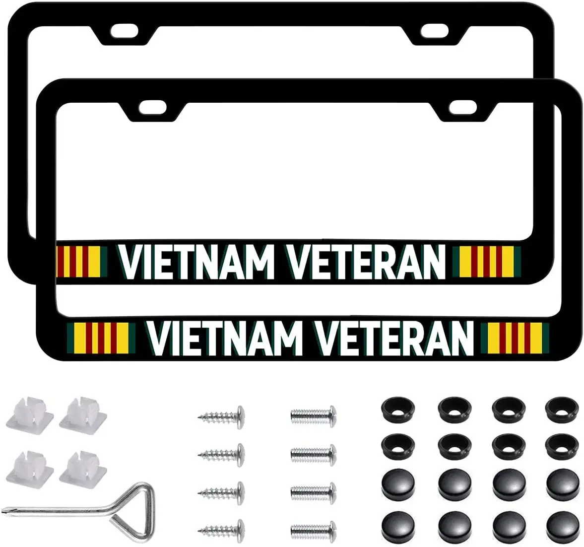 

2 Pcs Black Aluminum for Vietnam Veteran License Plate Frames Covers with Zinc Alloy Logo Anti-Theft Screws Narrow Side Design