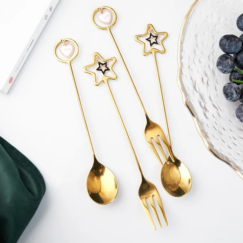Stainless Steel Spoon Fork Creative Five-pointed Star Shaped Pendant Mixing Spoon Fork Gold Heart-shaped Home Kitchen Tableware
Stainless Steel Spoon Fork Creative Five-pointed Star Shaped Pendant Mixing Spoon Fork Gold Heart-shaped Home Kitchen Tableware