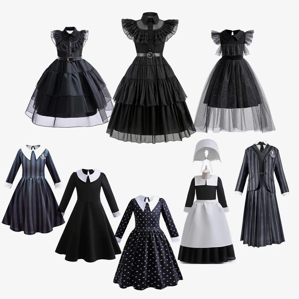 Wednesday Addams Cosplay For Girl Costume Black Gothic Mesh Halloween Carnival Party Dresses Vestidos School Uniform For Kids
Wednesday Addams Cosplay For Girl Costume Black Gothic Mesh Halloween Carnival Party Dresses Vestidos School Uniform For Kids