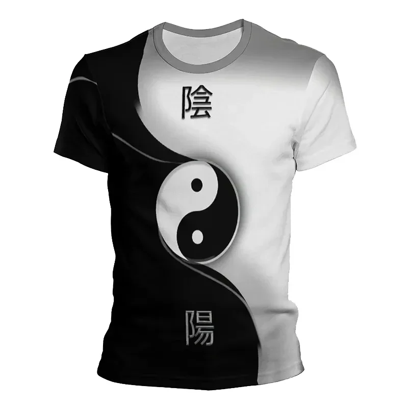 

Tai Chi Print T Shirt Traditional Chinese Beliefs Tai Ji Yin Yang Short Sleeve Eight Trigrams Gossip Graphic Streetwear Top Tees