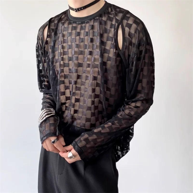 2023 Personality hole hollow-out transparent T-shirt men long sleeve loose gauze top design feel night show boys sexy clothes
2023 Personality hole hollow-out transparent T-shirt men long sleeve loose gauze top design feel night show boys sexy clothes