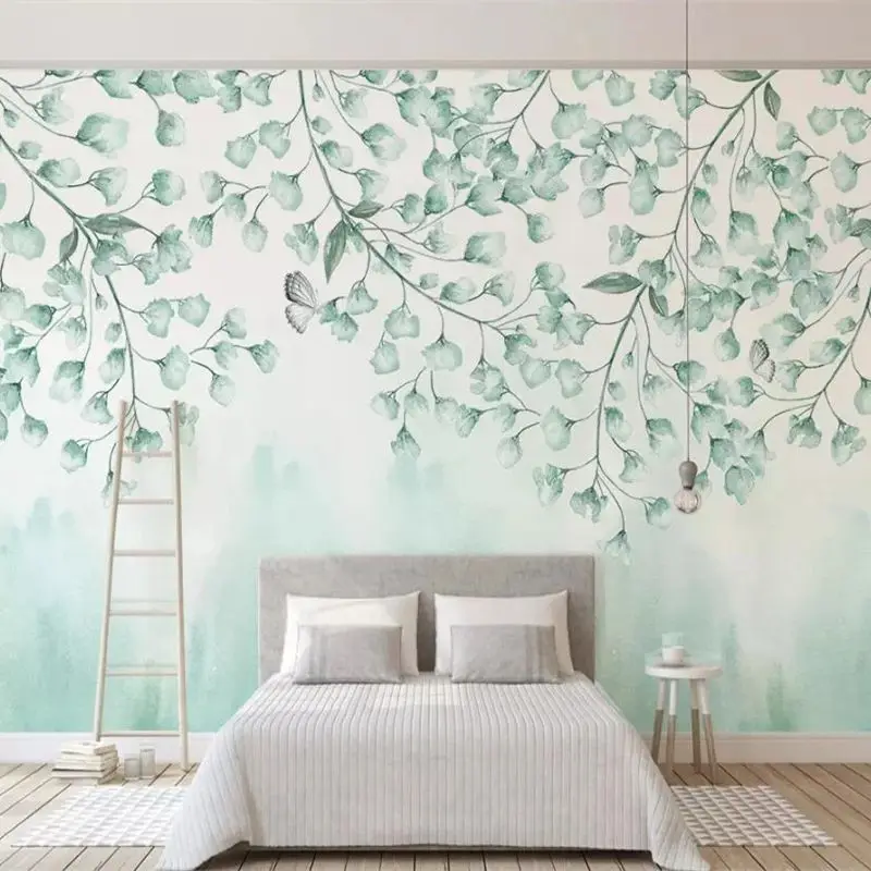 

beibehang Custom wallpaper 3d photo mural fresh green leaves watercolor style Nordic minimalist background wall paper 3d murals