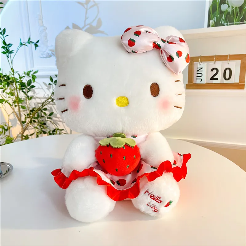 

2023 New Sanrio Strawberry Kt Cat Hello Kitty Kawaii Anime Plush Toy Pillow Cartoon Soft Dolls Decoration Children Birthday Gift