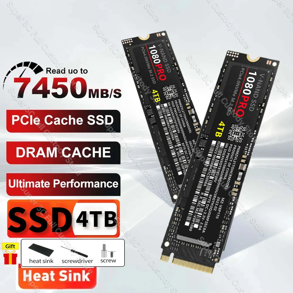 

M2 SSD NVMe 4TB 2TB 1TB Internal Solid State Hard Disk 7450MB/s PCIe 4.0x4 M.2 2280 8TB SSD Drive 외장하드 for Laptop Desktop PS5