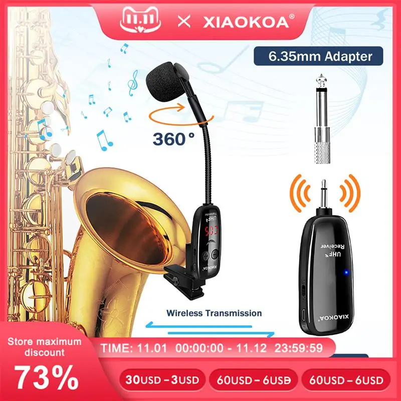 XIAOKOA UHF беспроводные инструменты саксофон микрофон беспроводной приемник передатчик, диапазон 160 футов, подключи и работай, отлично подходит для Trumpets
XIAOKOA UHF беспроводные инструменты саксофон микрофон беспроводной приемник передатчик, диапазон 160 футов, подключи и работай, отлично подходит для Trumpets