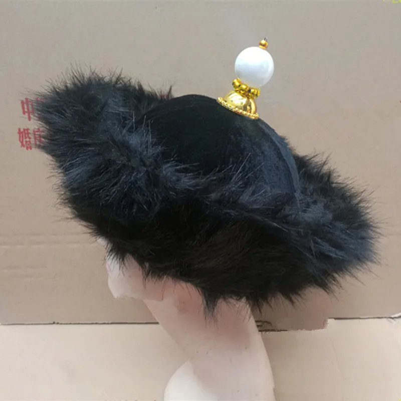 

Chinese Qing Dynasty Hat For Men Royal Emperor Prince Cap With Fur Ancient Dynasty Official Headwear Retro Photography Prop