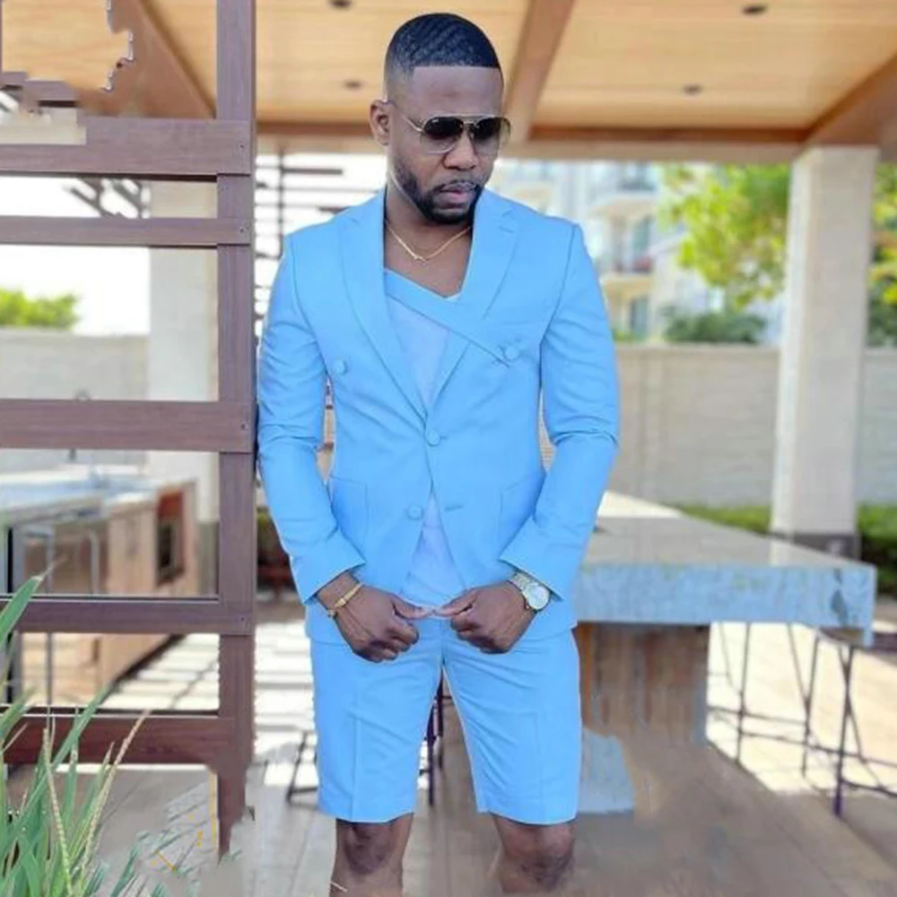 Double Breasted Light Blue Summer Wedding Men Suits Short Pants Groomsman Terno Masculino Beach Summer Groom Best Man Blazer
Double Breasted Light Blue Summer Wedding Men Suits Short Pants Groomsman Terno Masculino Beach Summer Groom Best Man Blazer