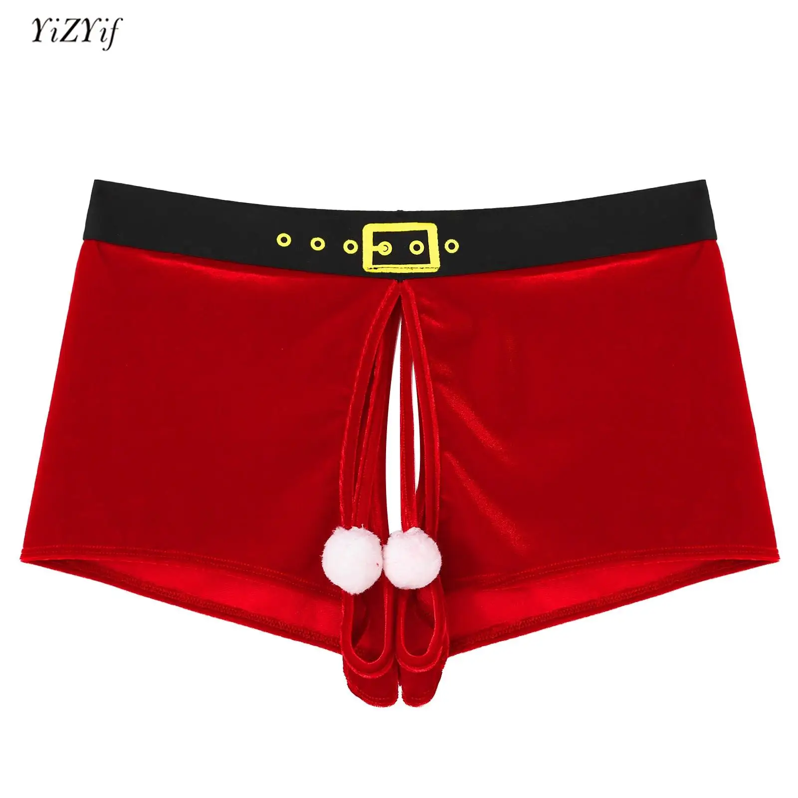 Men Christmas Crotchless Boxer Shorts Red Velvet Fluffy Ball Decor Lingerie Underwear Low Waist Elastic Waistband Underpants Hot
Men Christmas Crotchless Boxer Shorts Red Velvet Fluffy Ball Decor Lingerie Underwear Low Waist Elastic Waistband Underpants Hot