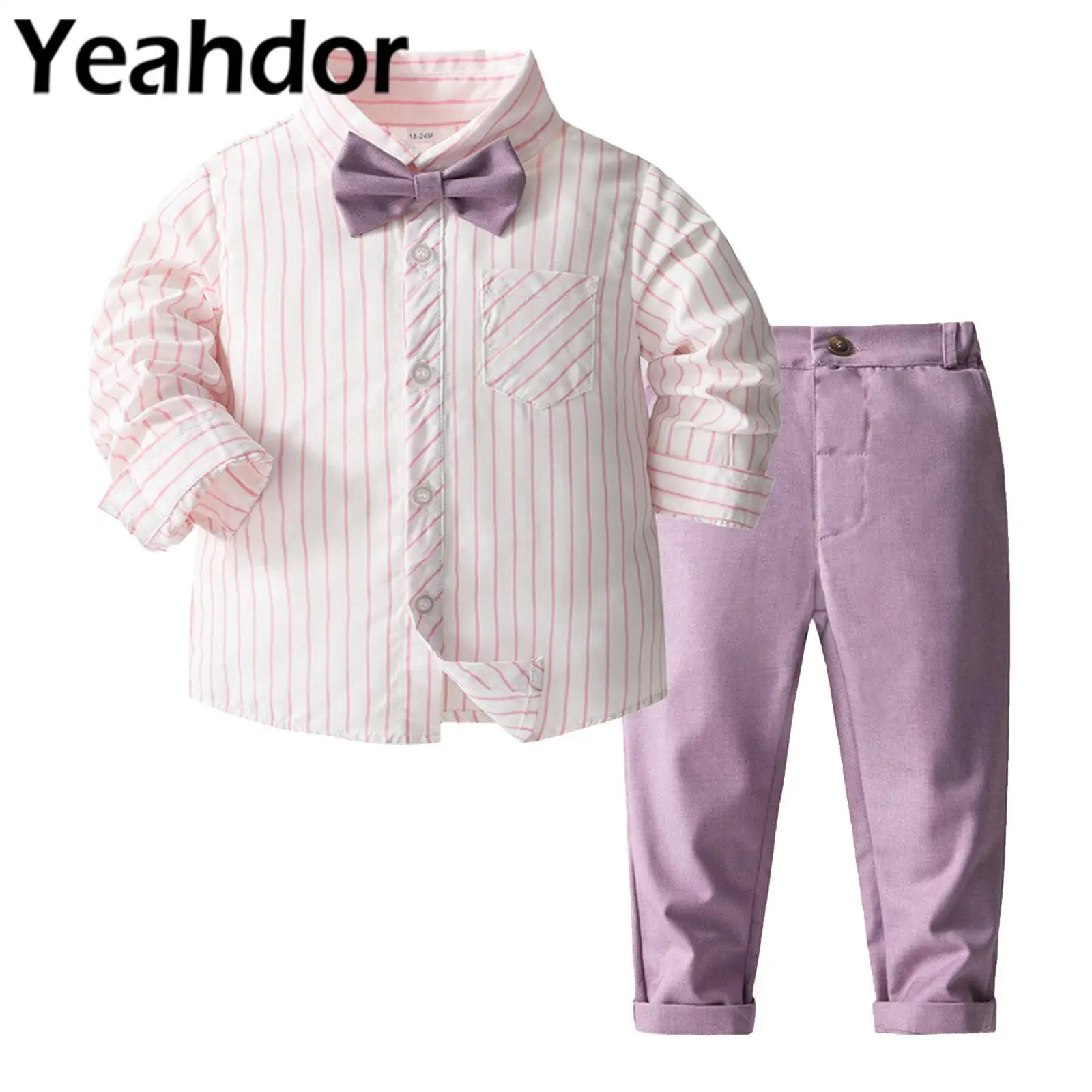 Kids Boys Gentleman Outfits Long Sleeve Striped Shirt Bowtie Long Pants Formal Birthday Party Suit for First Communion Clothing
Kids Boys Gentleman Outfits Long Sleeve Striped Shirt Bowtie Long Pants Formal Birthday Party Suit for First Communion Clothing