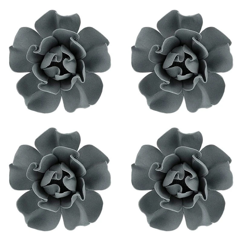 

4 Pcs Ceramic Flowers Wall Decor 3D Peony Decoration Wall Sculptures Wall Hanging Decors For Living Room Bedroom House