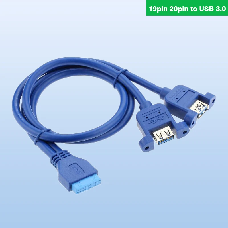 

USB 3.0 Motherboard 19pin 20pin to USB 3.0 Female Dual Ports extension cable cord 30cm 50cm 80cm 1ft 2ft with Screw Mount Type