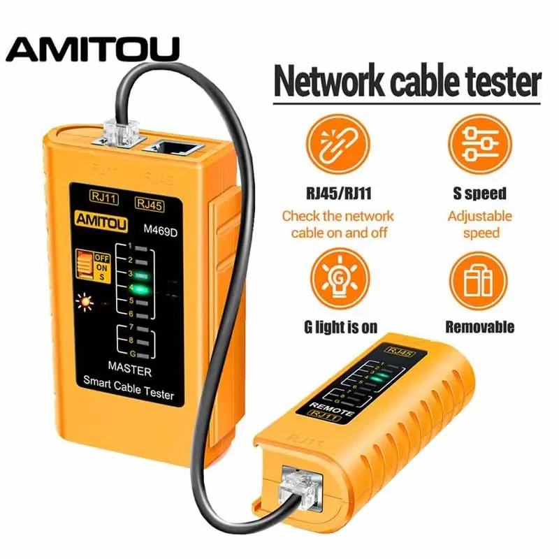 AMITOU M469D RJ45 Cable Lan Tester Network Cable Tester RJ45 RJ11 RJ12 CAT5 UTP LAN Cable Tester Network Repair Electrician Tool
AMITOU M469D RJ45 Cable Lan Tester Network Cable Tester RJ45 RJ11 RJ12 CAT5 UTP LAN Cable Tester Network Repair Electrician Tool