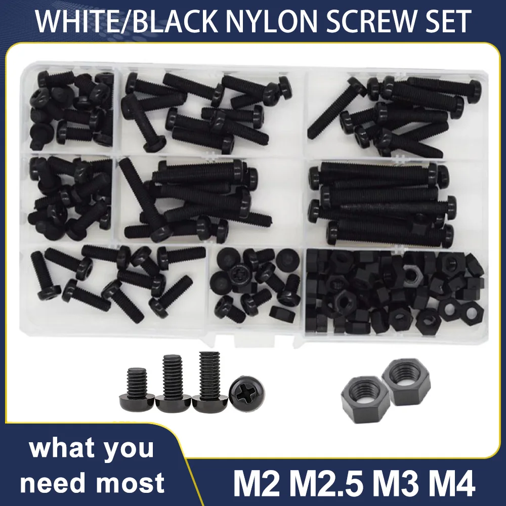M2 M2.5 M3 M4 White Black Nylon Screw Pan Round Head Phillips Metric Thread Cross Machine Plastic Bolt Nut Set Assortment Kit
M2 M2.5 M3 M4 White Black Nylon Screw Pan Round Head Phillips Metric Thread Cross Machine Plastic Bolt Nut Set Assortment Kit