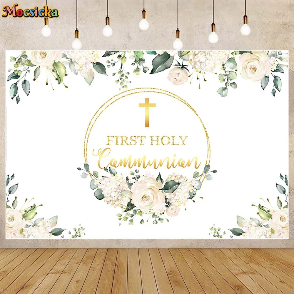 

Mocsicka My First Holy Communion Background Cross Baby Baptism Party Decor Banner Newborn Christening Backdrop Photo Studio Prop